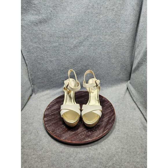 Liz Claiborne White Wedge Sandals with Crisscross Straps & Buckle Closure  Size - Picture 2 of 12